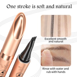 2 Stück Augenbrauenstift,Microblading Augenbrauenstift mit 4 Gabelspitzen,Wasserdichter und Schweißfester,Wischfest Eyebrow Pencil Kann Leicht(Dunkelbraun+Hellbraun)