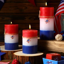 Conelist Set of 3 4th of July Pillar Candles White Red Blue Patriotic Pillar Candles Meorial Day Gifts for Party Decorations Table Home Decor