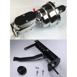 espeedpro21 Chrome 8" Dual Power Booster Flat Top Master Brake Pedal Bracket Underdash Mount