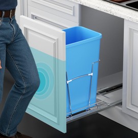 Pull Out Trash Can Under Cabinet Kit - Heavy Duty Push to Open Slides with Door Mounting Kit, Fits 15"W x 18"D Cabinets for Kitchen/Laundry (Trash Bin Not Included, Updated Design)