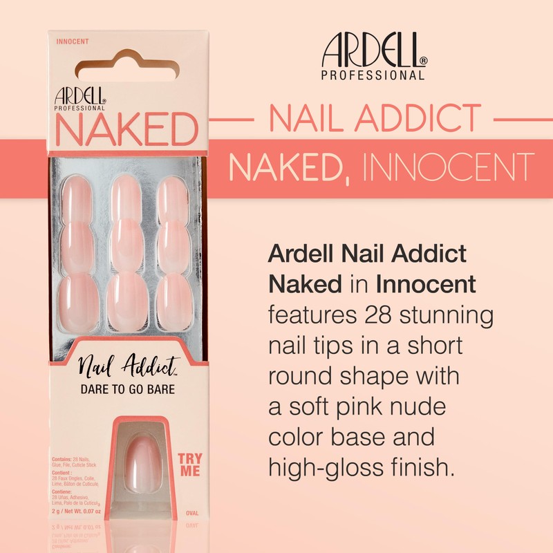 Ardell Nail Addict Naked Innocent, Press On Nails, Short Round