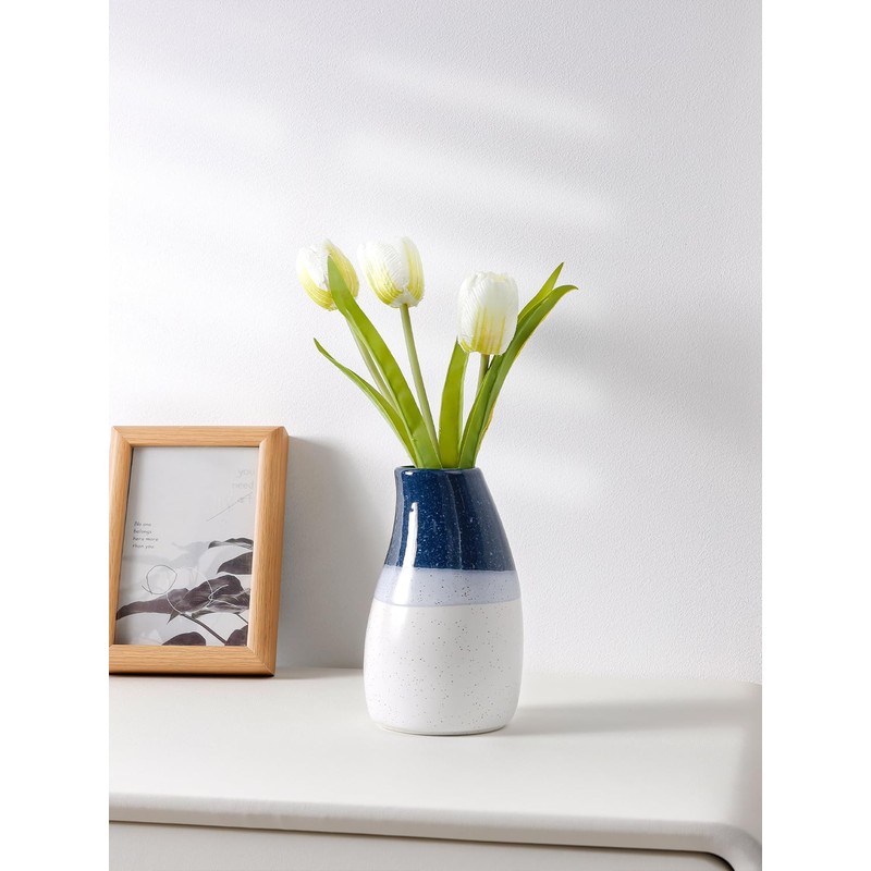 KERMANDO Ceramic Vase 5.9” Tall Handmade Blue and White Glazed