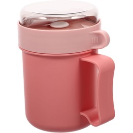 Taza de Desayuno Multiusos con Tapa y Cuchara, Rosa Plástico Envase para Yogurt y Granola, Recipiente de Boca Grande, Portátil y Multifuncional para Avena o Sopa