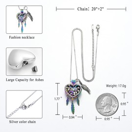 memorial jewelry Dream Catcher Urn Necklace Heart Cremation Jewelry for Ashes for Women Men Angel Wing Flower Memorial Hollow Pendant, Style 2