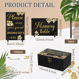 Gilprop Share a Memory Card for Celebration of Life 100 Pcs Funeral Memorial Cards 2 Wood Sign with 4 Holds Memorial Box with Pen for Funeral Decorations (Forget Me Not Flower)