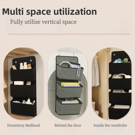 YIAGUN Over The Door Storage Organiser,Foldable Hanging Storage, Wardrobe Storage Organizer with 4 Pockets, Behind Door Hanging Closet Storage with, for Bedroom, Living Room (Grey)