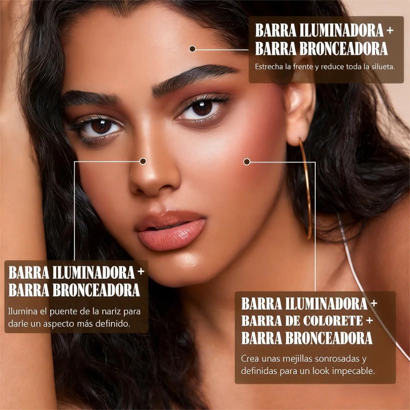 3 Piezas Iluminador Y Rubor Contorno Maquillaje Barra