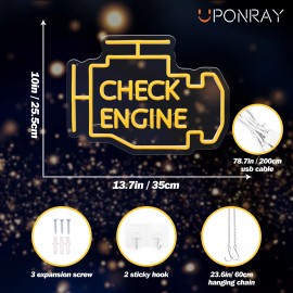 Check Engine Neon Light Sign, Garage LED Light Decor, Dimmable USB Neon Sign