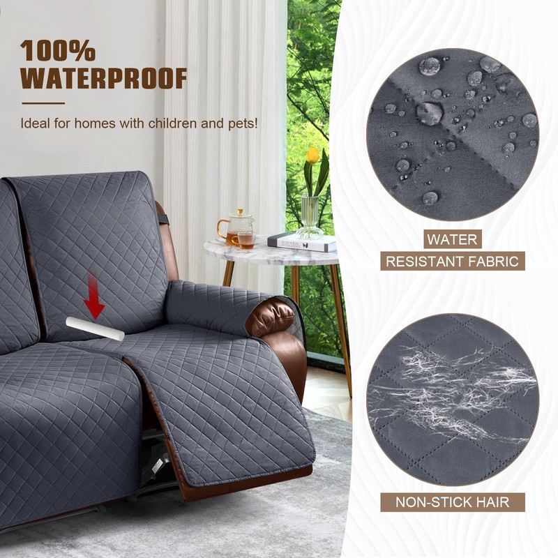 KinCam Waterproof Oversized Loveseat Recliner Cover, Non-Slip Reclining Couch Covers