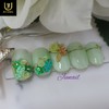 Green Flower Handmade Nail Tips - Short Ballerina / 그린플라워