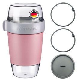Westmark Large Lunch Pot Set - 3 Leakproof Compartments - 350ml, 600ml, 200ml, Includes 2 Sealing Rings + 1 Spare Lid - Pink/Grey/Clear, 528722EP