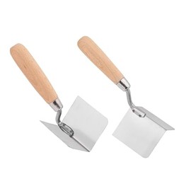 2 x Corner Trowel Internal + External Angle 90 Deg Trowel, Stainless Steel 80x60mm Wooden Handle (SET)