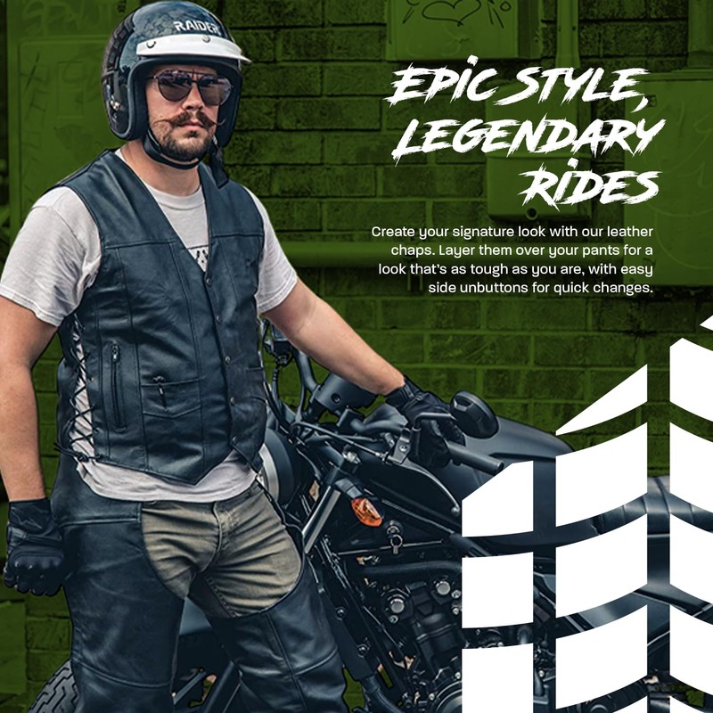 HWK Men's Black Motorcycle Chaps, Size 48