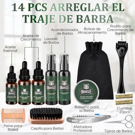 Kit Cuidado de Barba para Hombre 14 en 1 con Navaja y Aceite