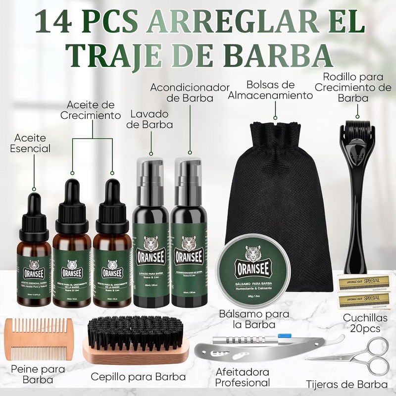 Kit Cuidado de Barba para Hombre 14 en 1 con