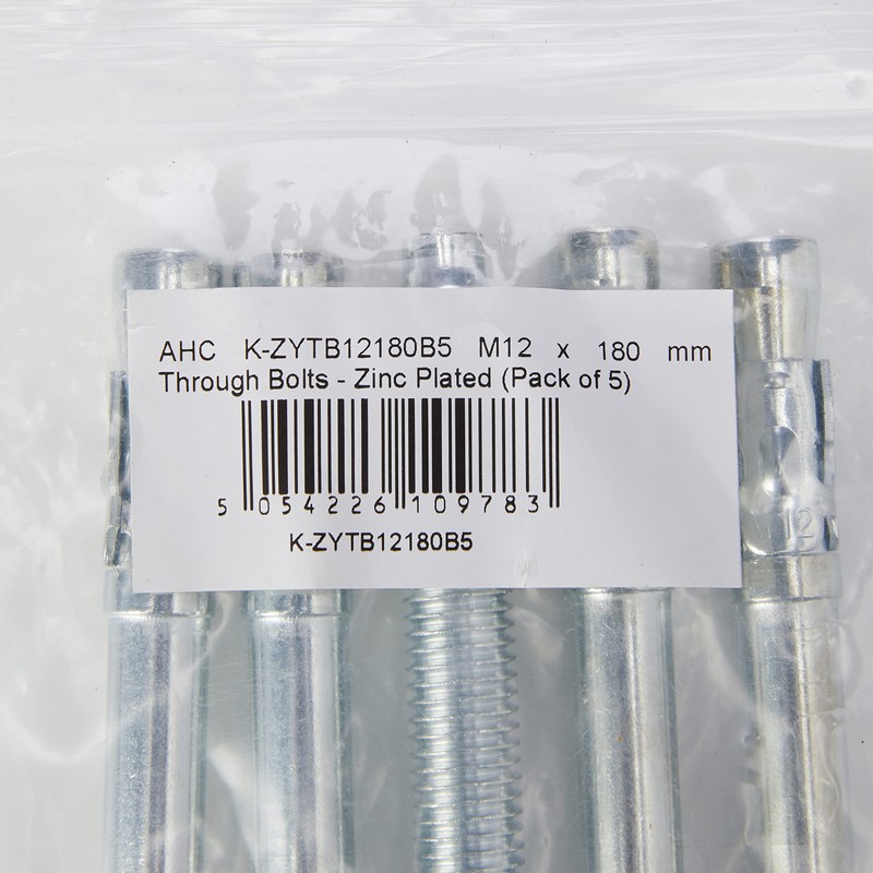 AHC K-ZYTB12180B5 M12 x 180 mm Through Bolts - Zinc