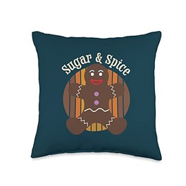 Ugly Christmas Sweater Apparel and Gifts by LEA Christmas Gingerbread Man Sugar & Spice Retro Vintage Throw Pillow, 16x16, Multicolor