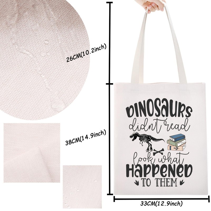 TSOTMO Dinosaurs Book Tote Bag For Book Lovers Reading Educator