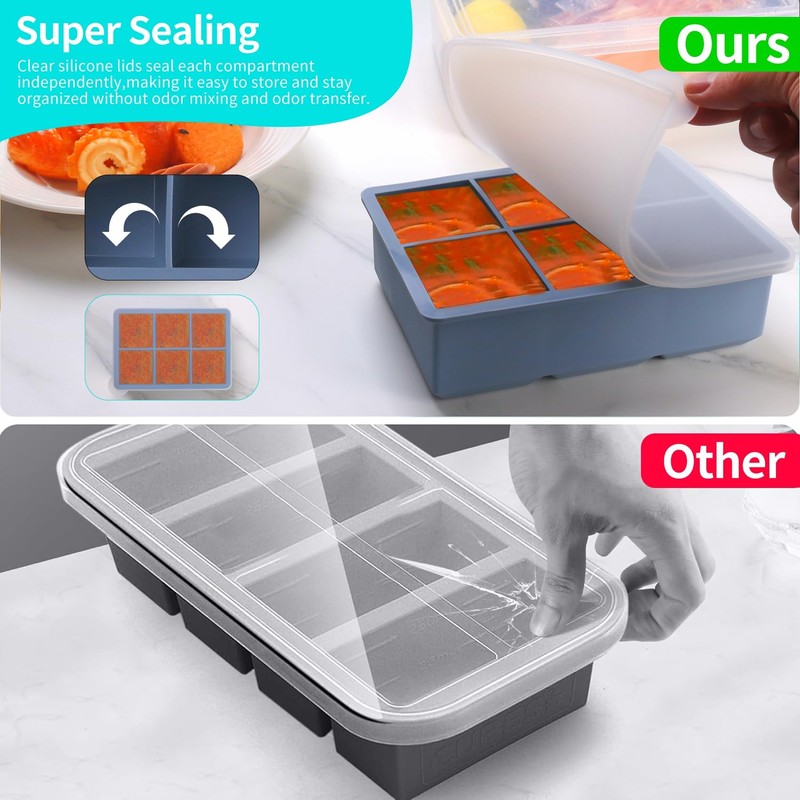 1/2 Cup Silicone Freezer Tray With Lid,Silicone Freezer Molds 6-Pack