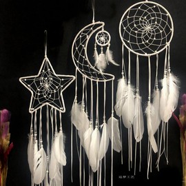 Hrlace Traumfänger Handgemachte Mond Dreamcatcher Sonne & Mond & Stern Makramee Wanddekoration Woven Hängend Deko Boho für Schlafzimmer Wohnung Deko Ornament Handwerk Geschenk Schwarzes Stern 2pcs