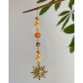 Sun Moon Car Charm Hanging Crystal, Rear View Mirror Decoration with Healing Stone and Gold Chain, Cute Celestial Car Accessory for Women Interior Aesthetic (Blue Moon)