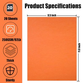 Hysiwen 20 Sheets Orange Cardstock 8.5 x 11 Inches, 250gsm/92 lb Thick Craft Paper for Making Cards, Invitations, Paper Crafts or Drawing