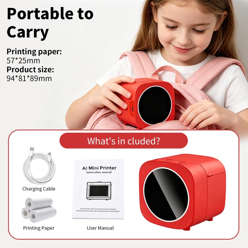LENGTOUQ AI Voice-Powered Sticker Maker for Kids, Smart Mini Thermal