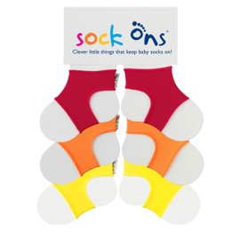 Sock Ons - Baby Sock Holders - 0-6 Months - 3 Pack (1 x Red, 1 x Orange, 1 x Yellow) - Amazing Value Pack - Keep Baby