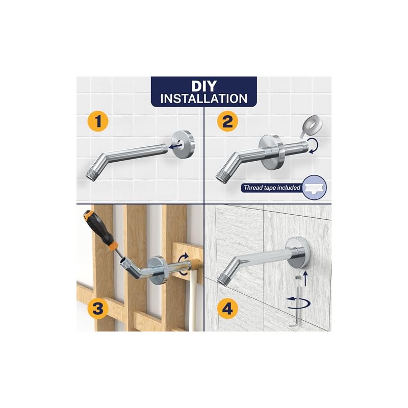 HammerHead® Solid Metal Shower Arm and Flange - 7.5 Inch