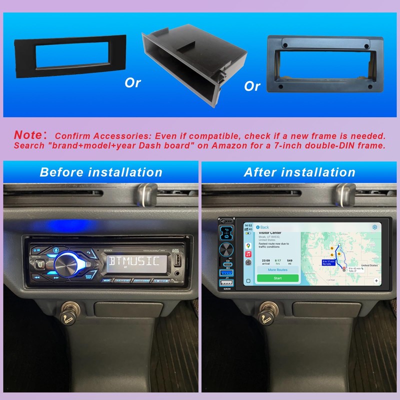 Single DIN Car Stereo Radio with Wireless Apple CarPlay &