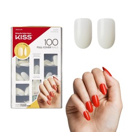 KISS 100 Full Cover Fake Nails Manicure Kit, 10 Sizes, 5 Manicures, Medium Length, Active Oval, 100 Nails | KISS