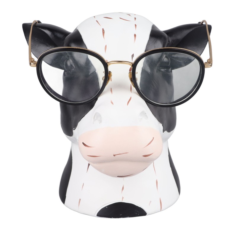 Black White Cow Head Wearing Glasses Statues Resin Stable Glasses
