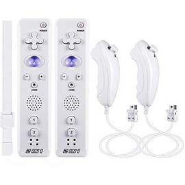 suily Built-in Motion Plus Remote + Nunchunk Controller 2 in 1 Set Compatible for Wii/Wii U (2 White Set)