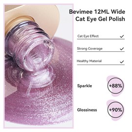 Bevimee Cat Eye Gel Nail Polish 12ML, Lavender Purple Smoothie Magnetic Gel Polish Holographic Shimmer Glitter Cats Eye Nail Polish with Magnet Stick Soak Off UV Gel Nail Art Varnish