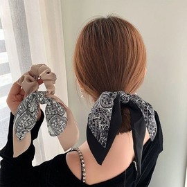 무늬 실크 스카프 헤어끈 헤어슈슈 똥머리 헤어 스크런치 고무줄 Patterned Silk Scarf Hair Tie Scrunchie Donut Hair Scrunchy Rubber Band