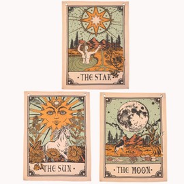 Accnicc 3 Pack Tarot Tapestry, Sun Moon and Star Tarot Card Tapestry, Brown and Beige Tapestry Wall Hanging, Vertical Vintage Aesthetic Wall Tapestry for Room with Steel Grommets (Brown, 15'' × 20'')