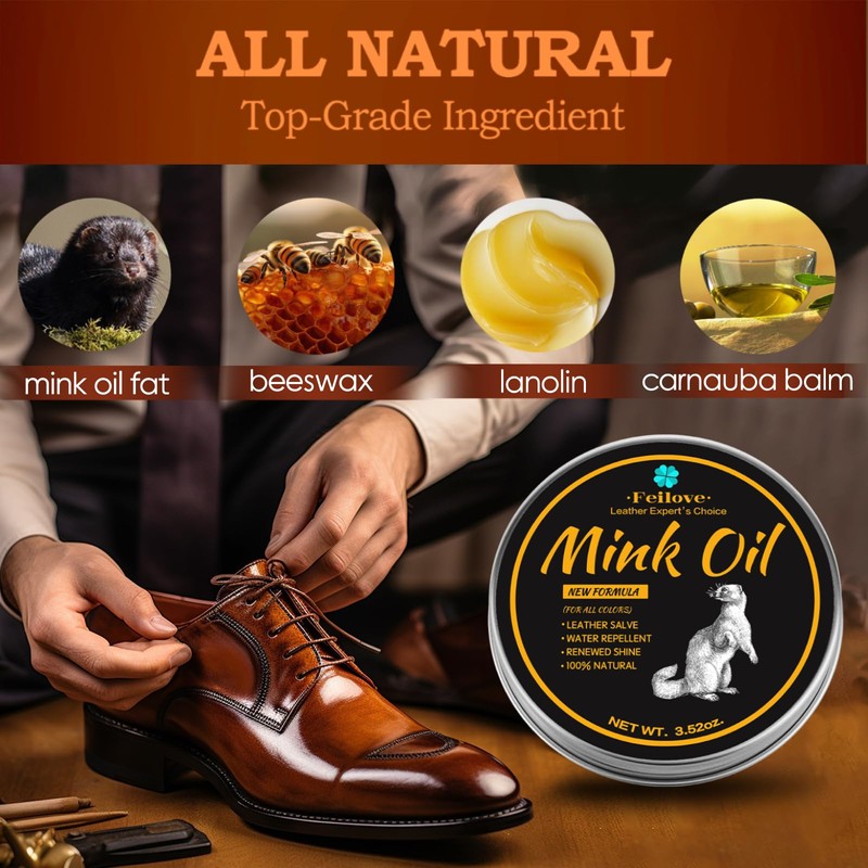 Feilove 6-in-1 Mink Oil Leather Conditioner and Cleaner Kit 3.52