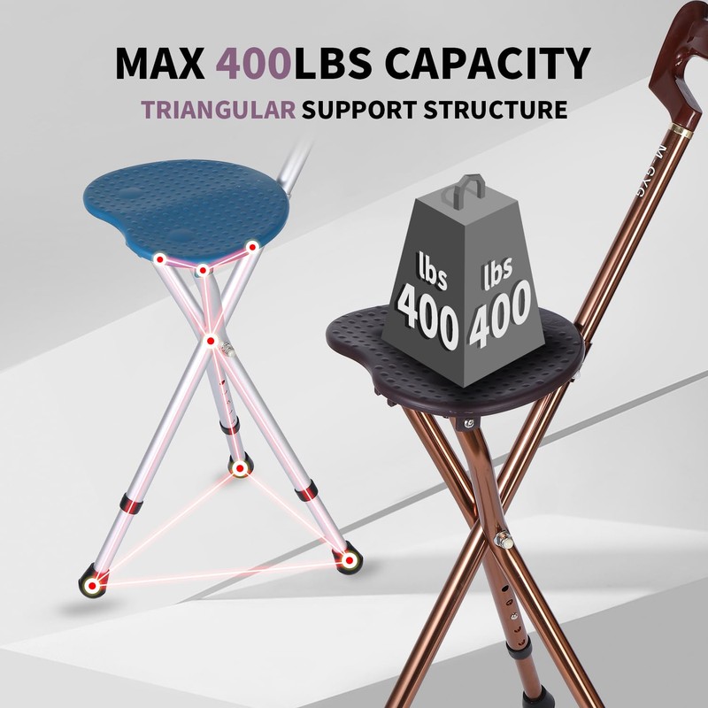 Walking Cane with Folding Seat 400 lbs Capacity Adjustable Canes