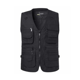 PASOK Men's Work Fishing Vests Lightweight Safari Travel Hunting Waistcoat With Multi-Pockets Black 2xl