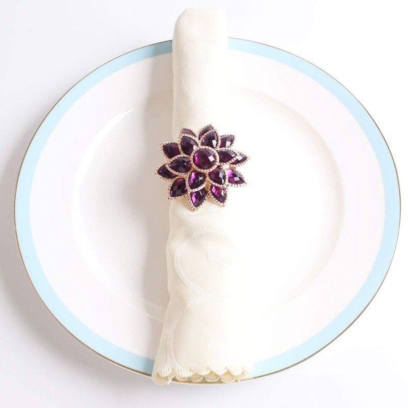Fennco Styles Rhinestone Crystal Flower Napkin Rings Wedding Holiday Table