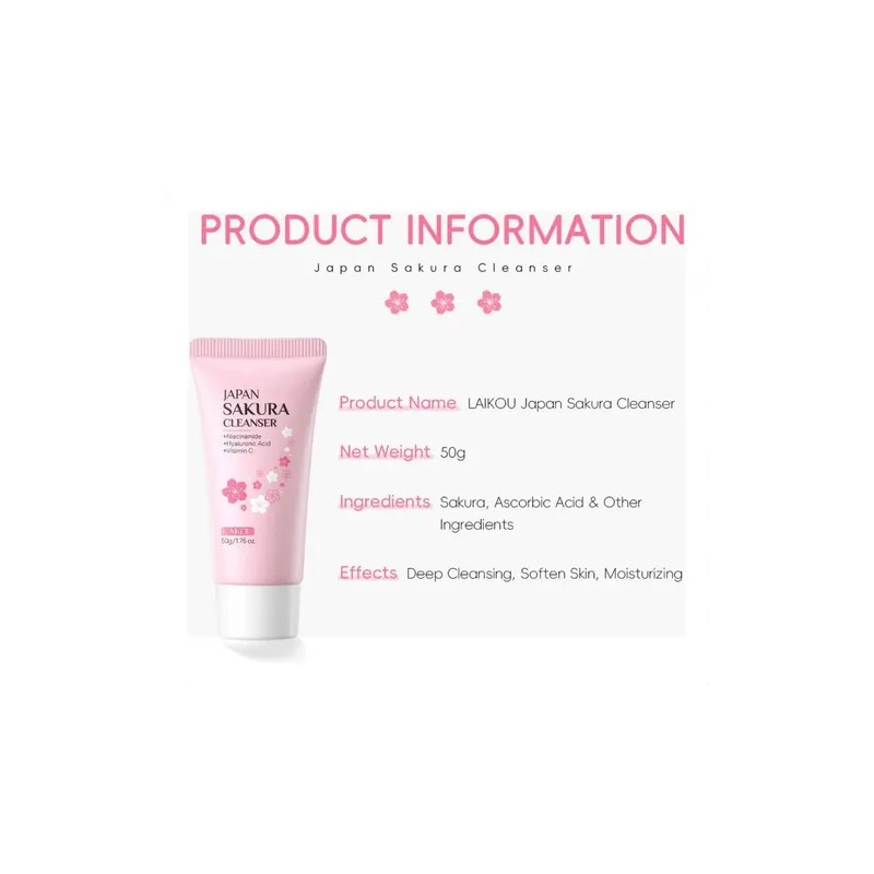 Hidratante Cuidado Facial Limpiador, Sakura Facial Wash 1pcs