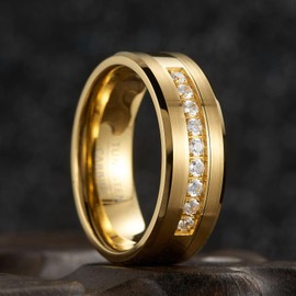 SOXEMAN Luxury Fashion Tungsten Steel Ring 8mm Wide Shiny Gold Tone for Men and Women, Tungsten Carbide, Cubic Zirconia