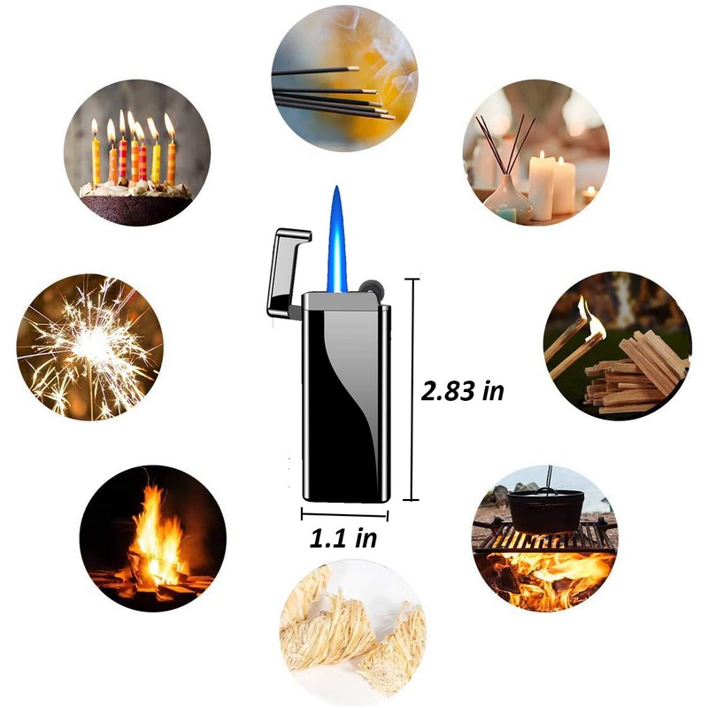 Slim Torch Lighter, Jet Flame Refillable Butane Lighter with Wheel