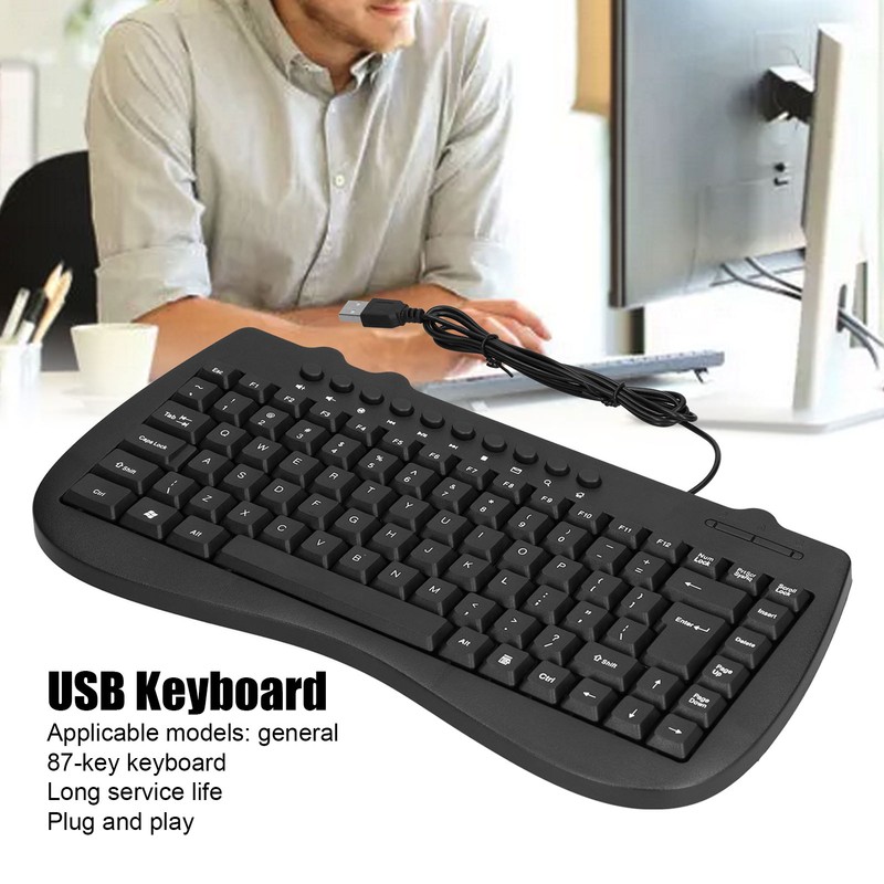 USB Keyboard Durable Plastic 87 Keys KB‑301B Keypads General Ergonomically