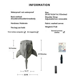 BlingKicks Large Capacity Whale Shark Backpack Cute Street Fashion Bag for Adults Ita bag (Light grey) 1