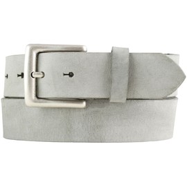 Belt Made of Soft Full-Grain Leather, Used Look, 4 cm, Jeans Belt for Men and Women, 40 mm, Vintage Look - Light grey, antique silver.