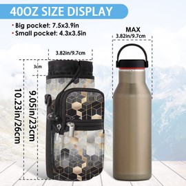 Mibbxea 40 oz Water Bottle Holder Carry Bag - Insulated Bottle Bag with Strap, Water Bottle Holder for Fitness, Camping, Walks, Cycling, Hiking, Outdoor Activities (Geometric Pattern)