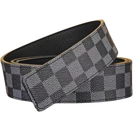 Classic Men's Belt Genuine Plaid Leather Belts 1.5" Buckle for Casual & Dress and Jeans (Gold Buckle Black Belt, waist size 32-34)