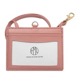 HAKATA NO MORI LEATHER Genuine Leather, Double-sided, Clear, ID Card Holder, Transparent, Storage for 2 Cards, Horizontal Strap, Case with Employee ID Card, Business Card, Men's, Women's, coral pink