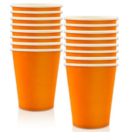 MORAINJAY 16Pcs Party Cups,Orange Paper Cup for Birthday,9oz/250ml Birthday Cups Party Tableware,Solid Color Table Decors for Party,Wedding,Picnic,Orange Party Supplies for 16 Guests